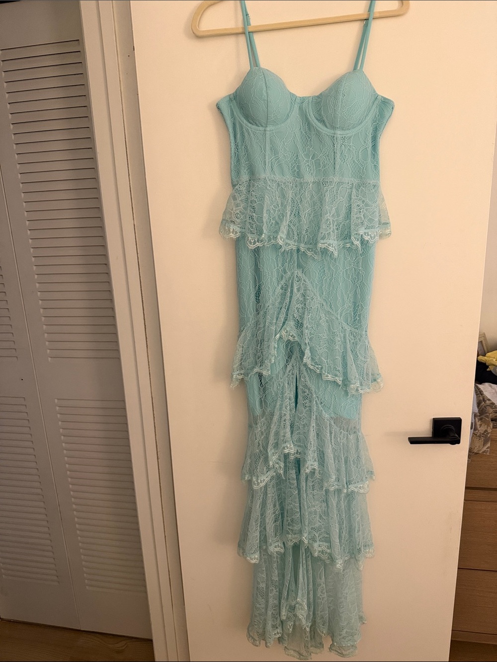 Light Blue Lace Tiered Maxi Dress - Women's - Majorelle Zelda Fitz in Sky Blue